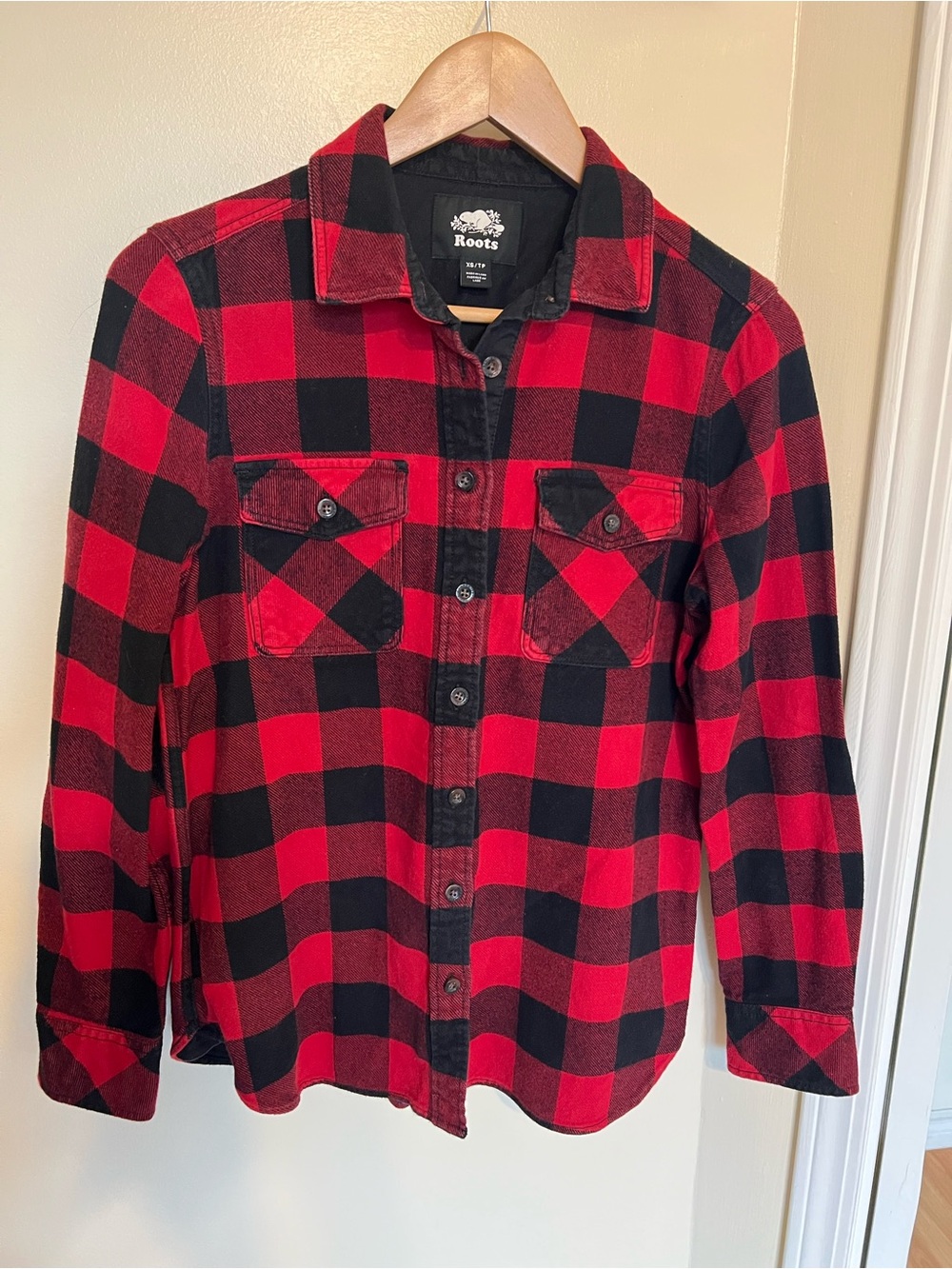 Roots Women’s Red & Black Plaid Button-Down Shirt